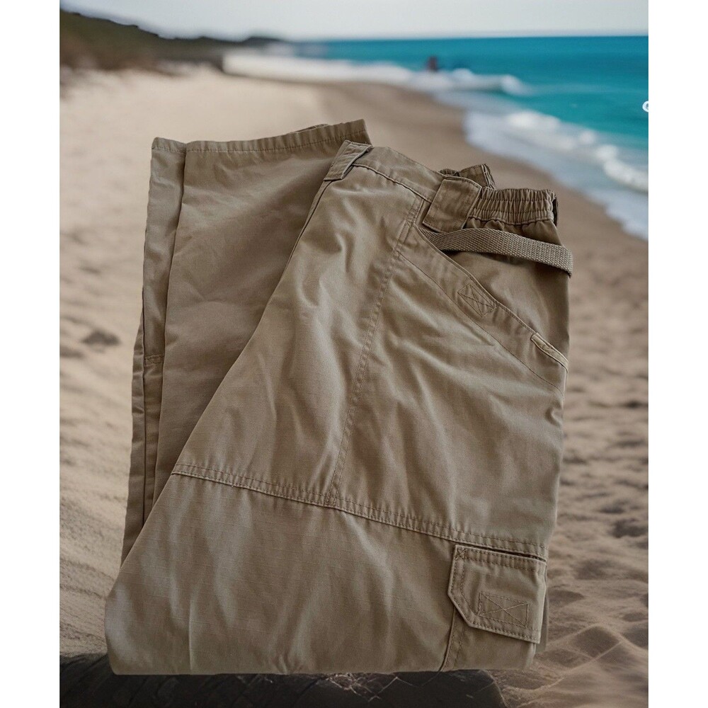 511 Tactical Ripstop Cargo Pants Khaki Double Knee Side Elastic Waist Mens 40x32